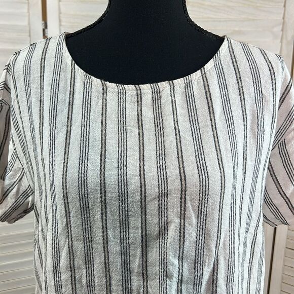 Ellen Tracy Linen Blend Ticking Stripe Tee Small - Picture 2 of 9